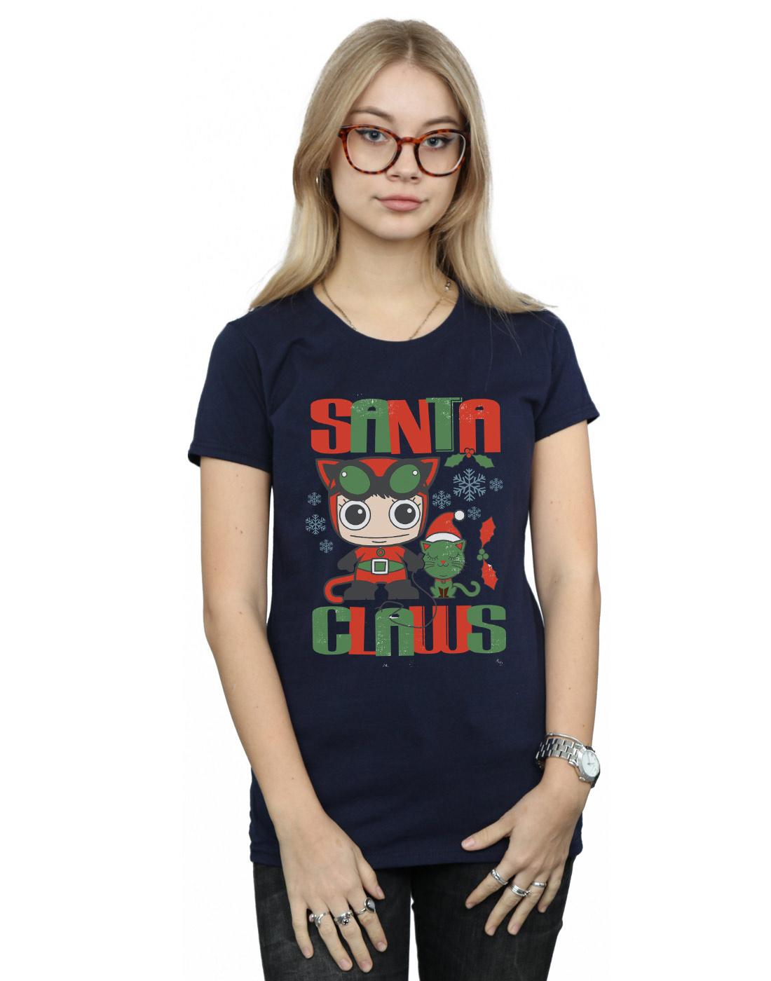 Navy Blue - Back - DC Comics Womens-Ladies Chibi Catwoman Santa Claws Cotton T-Shirt