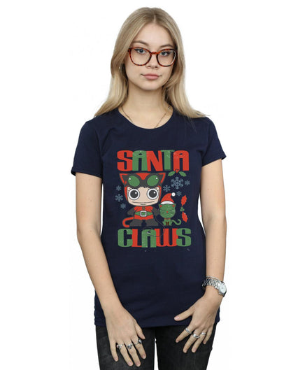 Navy Blue - Back - DC Comics Womens-Ladies Chibi Catwoman Santa Claws Cotton T-Shirt
