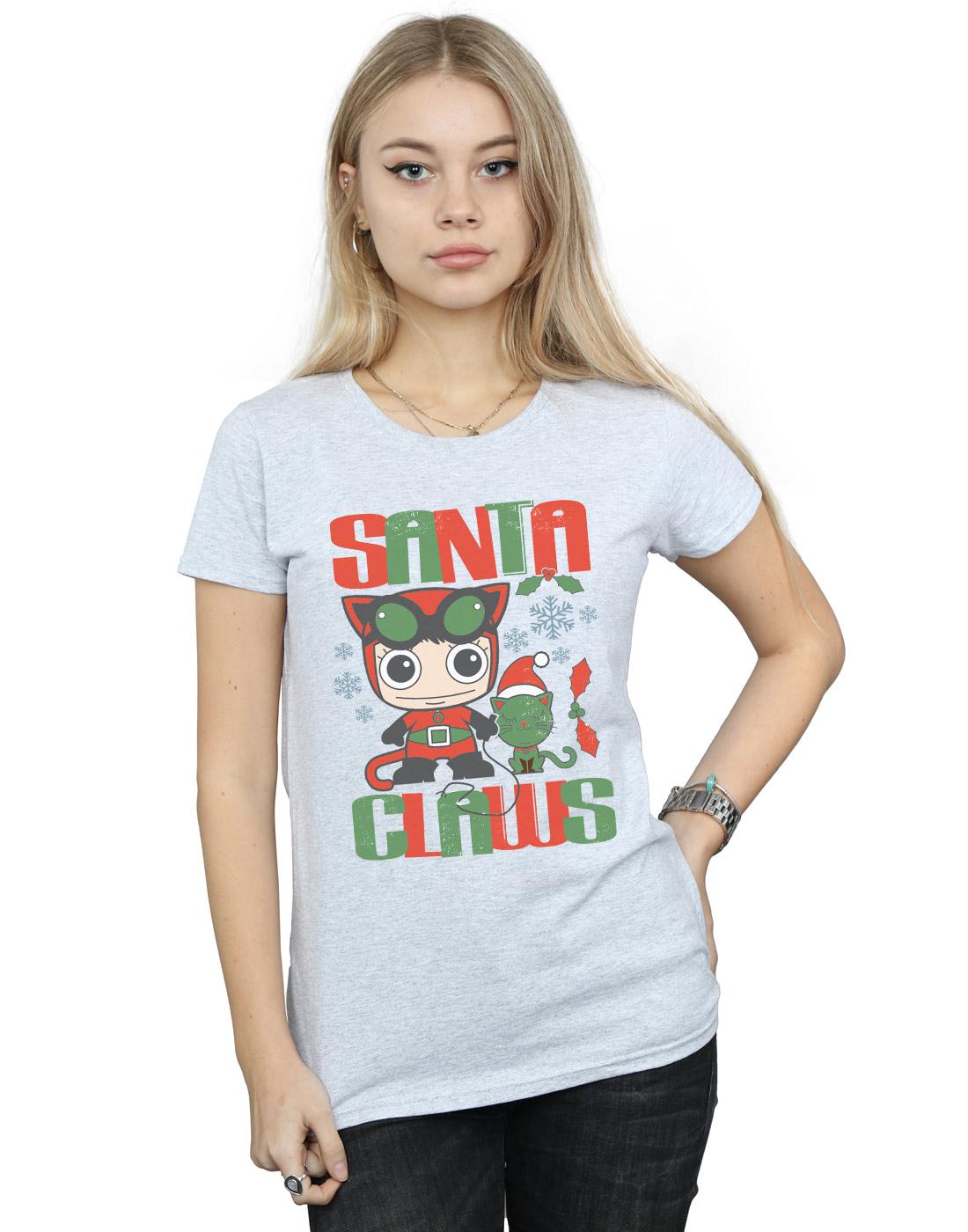 Sports Grey - Back - DC Comics Womens-Ladies Chibi Catwoman Santa Claws Cotton T-Shirt