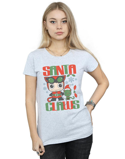 Sports Grey - Back - DC Comics Womens-Ladies Chibi Catwoman Santa Claws Cotton T-Shirt