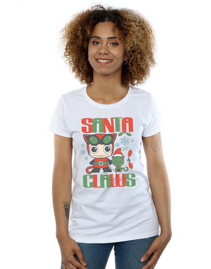 White - Back - DC Comics Womens-Ladies Chibi Catwoman Santa Claws Cotton T-Shirt
