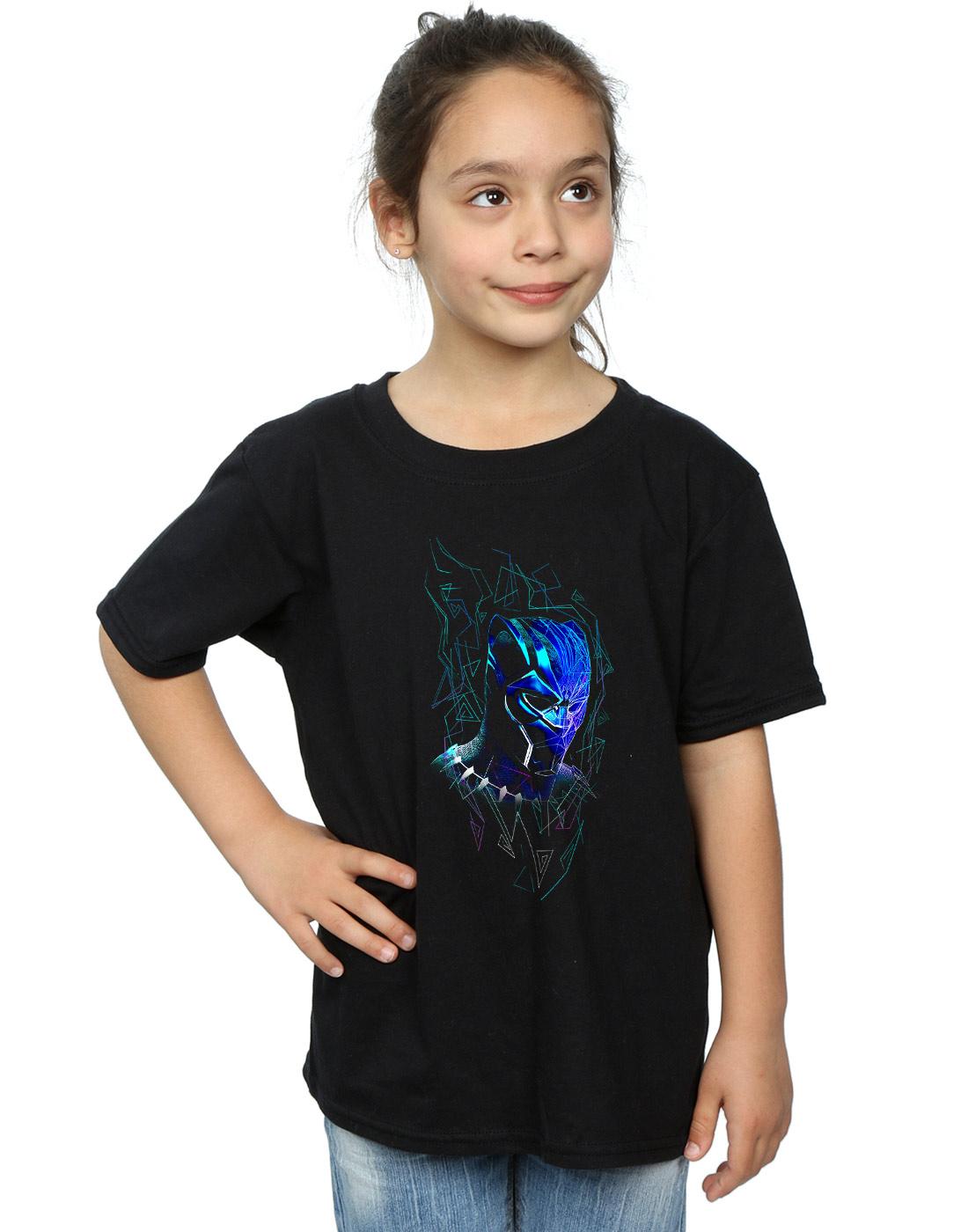 Black - Back - Marvel Girls Black Panther Neon Mask Cotton T-Shirt