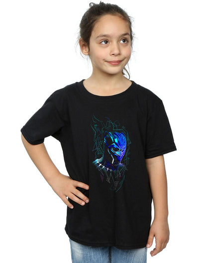 Black - Back - Marvel Girls Black Panther Neon Mask Cotton T-Shirt