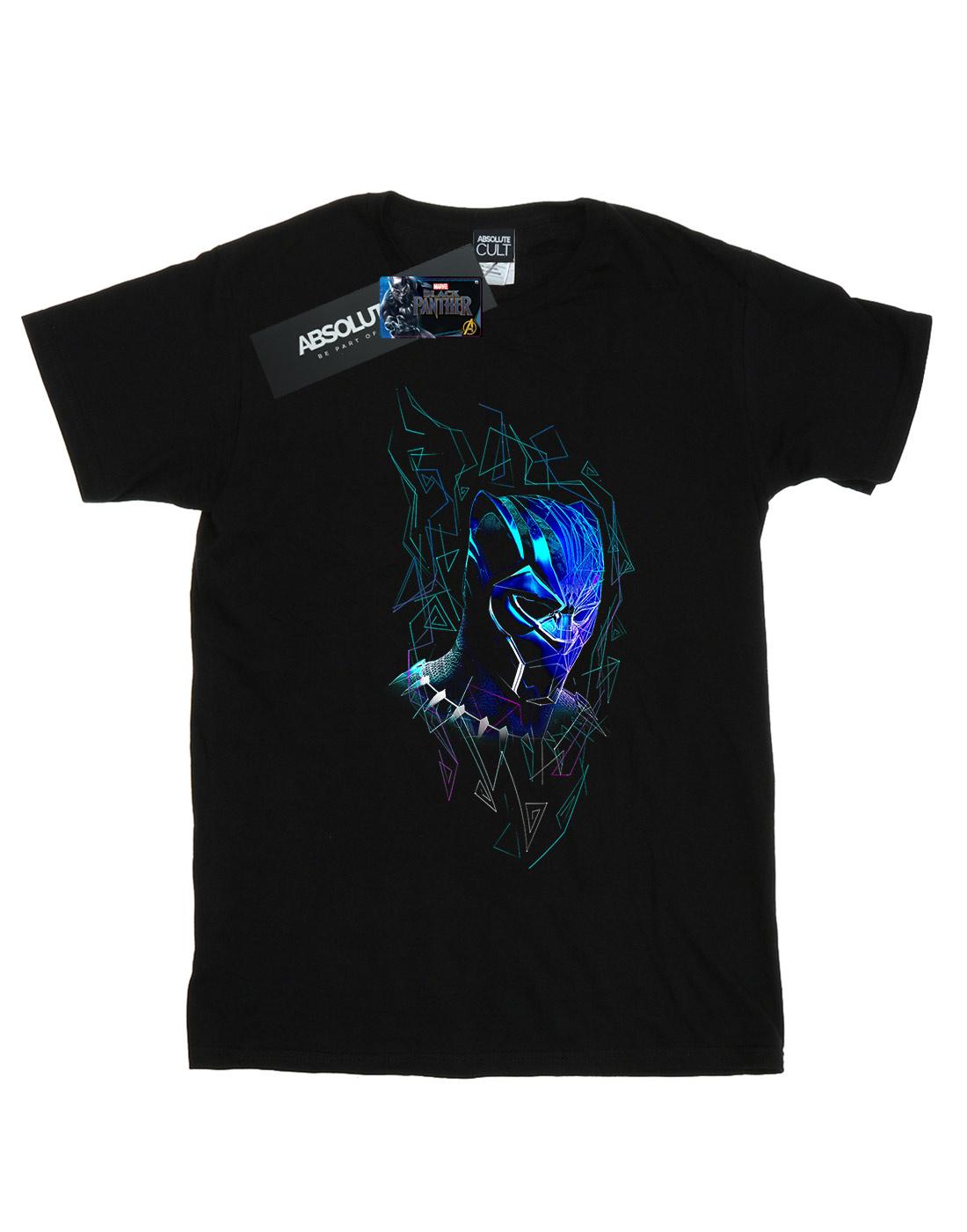 Black - Front - Marvel Girls Black Panther Neon Mask Cotton T-Shirt