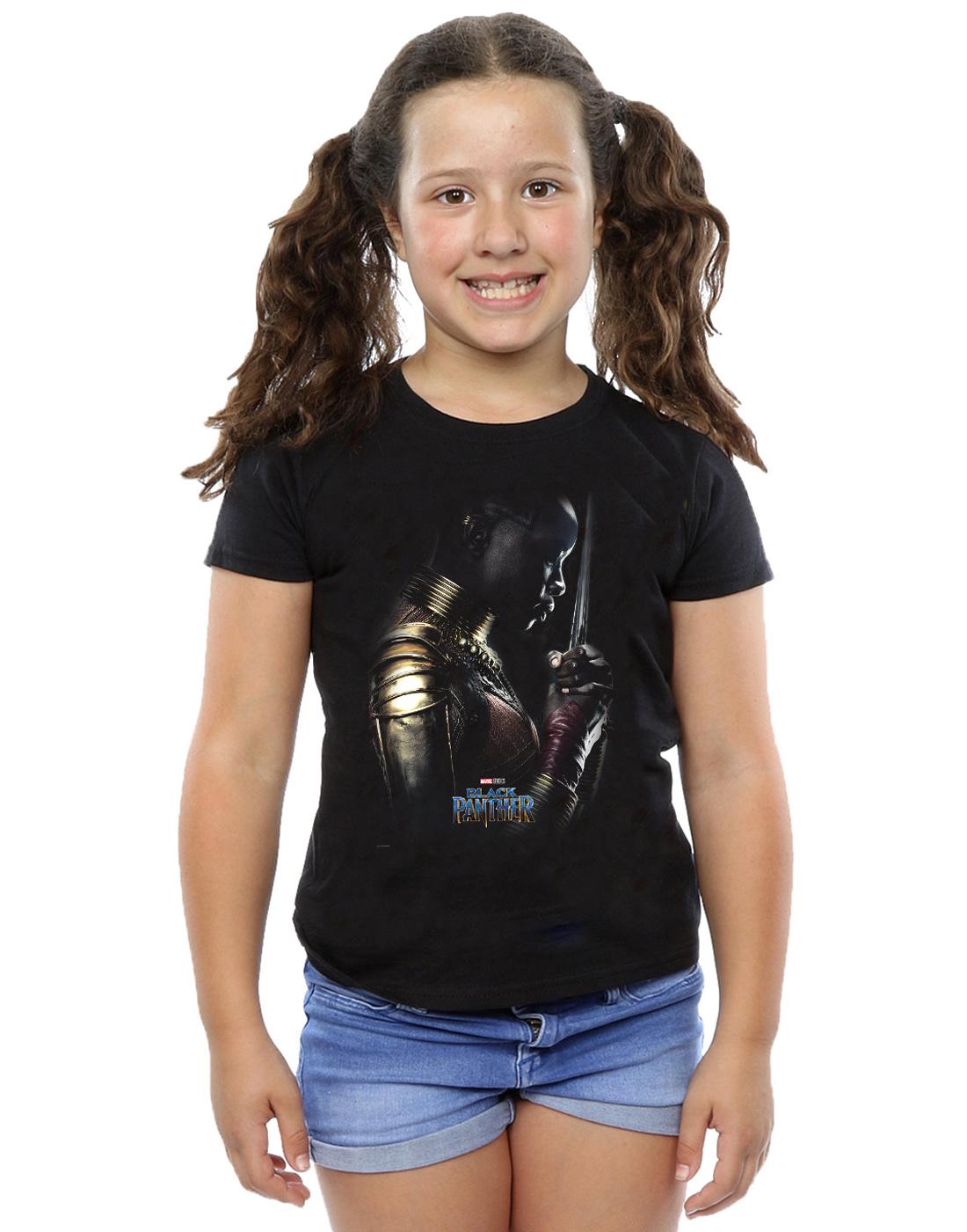 Black - Back - Marvel Girls Black Panther Okoye Poster Cotton T-Shirt