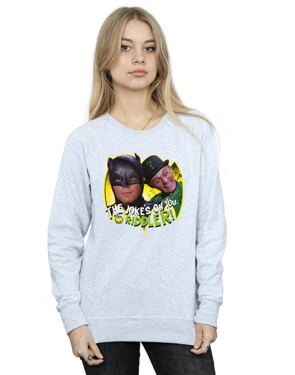 Heather Grey - Back - DC Comics Womens-Ladies Batman TV Series The Riddler Joke Sweatshirt