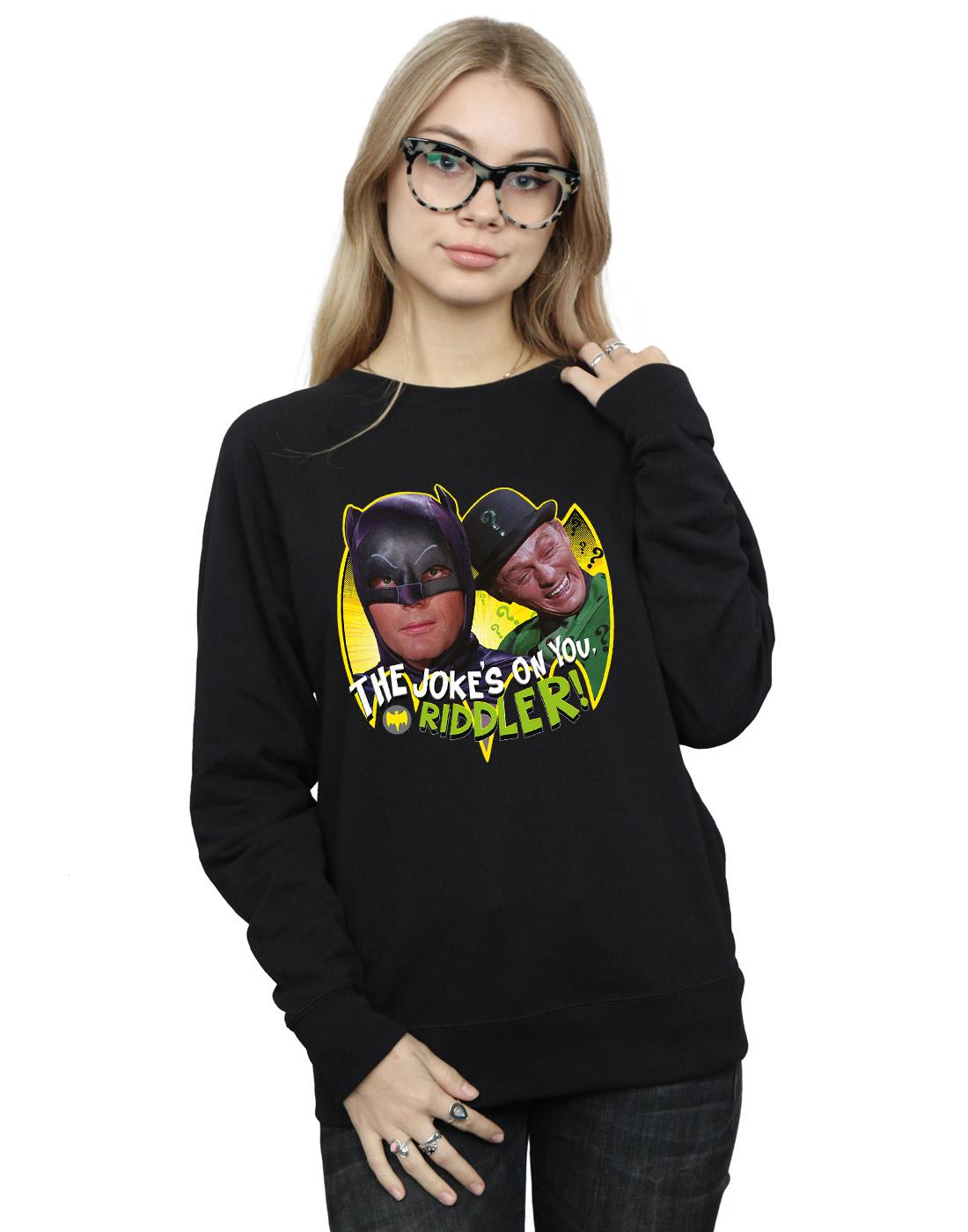Black - Back - DC Comics Womens-Ladies Batman TV Series The Riddler Joke Sweatshirt