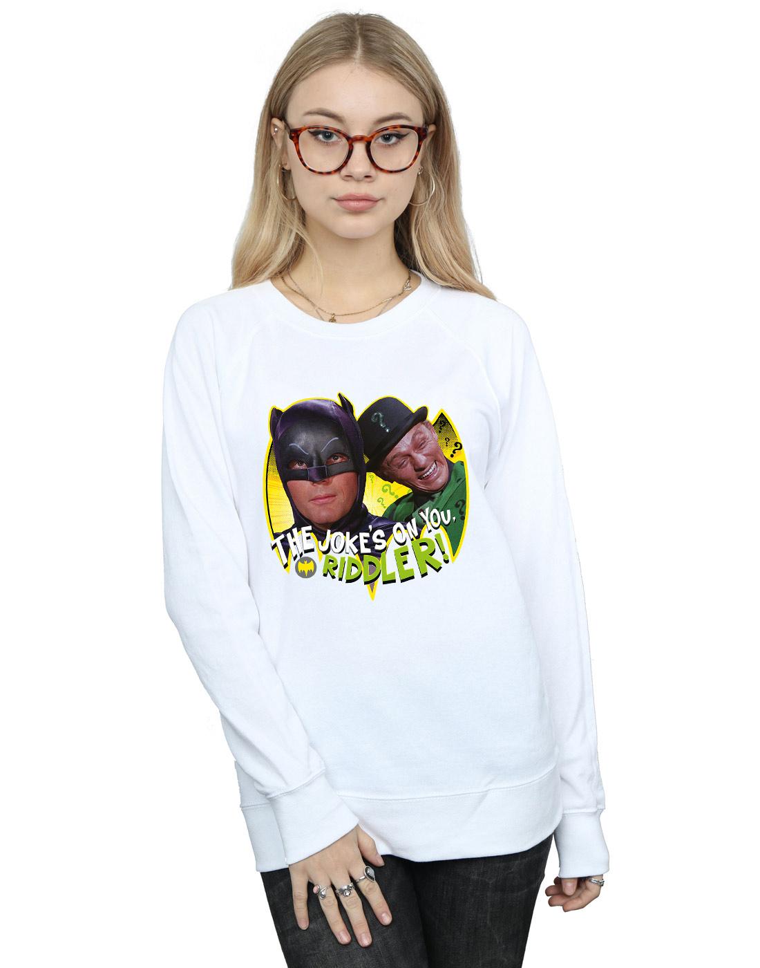 White - Back - DC Comics Womens-Ladies Batman TV Series The Riddler Joke Sweatshirt