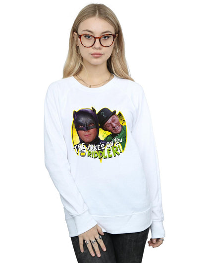 White - Back - DC Comics Womens-Ladies Batman TV Series The Riddler Joke Sweatshirt