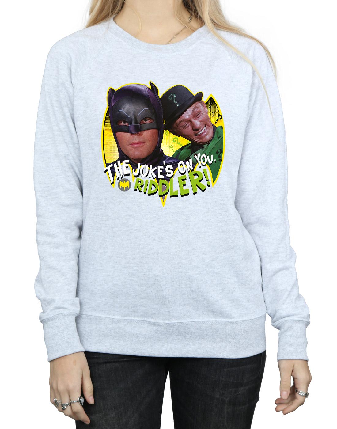 Heather Grey - Side - DC Comics Womens-Ladies Batman TV Series The Riddler Joke Sweatshirt
