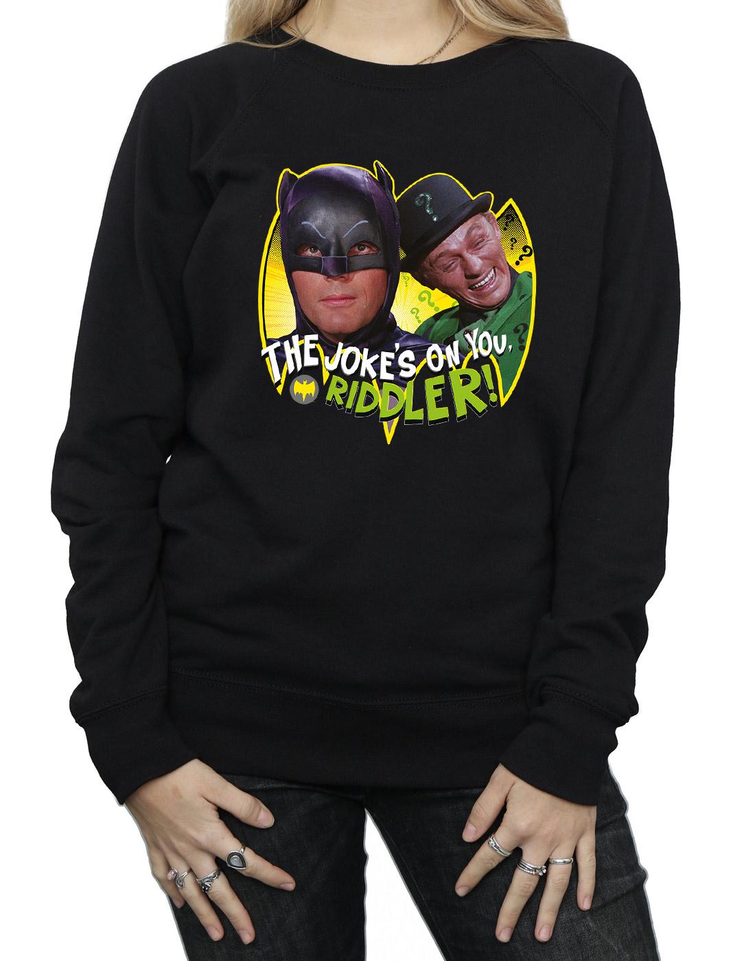 Black - Side - DC Comics Womens-Ladies Batman TV Series The Riddler Joke Sweatshirt