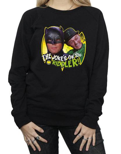 Black - Side - DC Comics Womens-Ladies Batman TV Series The Riddler Joke Sweatshirt