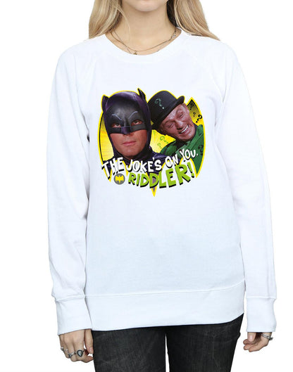White - Side - DC Comics Womens-Ladies Batman TV Series The Riddler Joke Sweatshirt