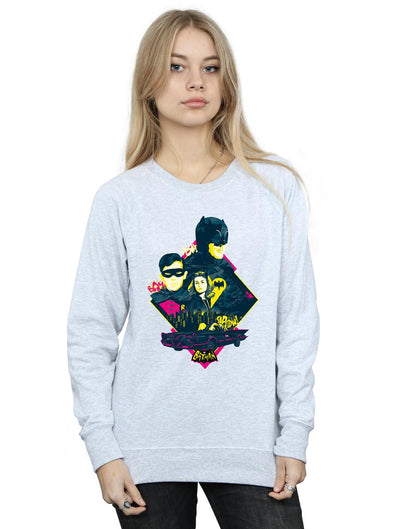 Heather Grey - Back - DC Comics Womens-Ladies Batman TV Series Character Pop Art Sweatshirt