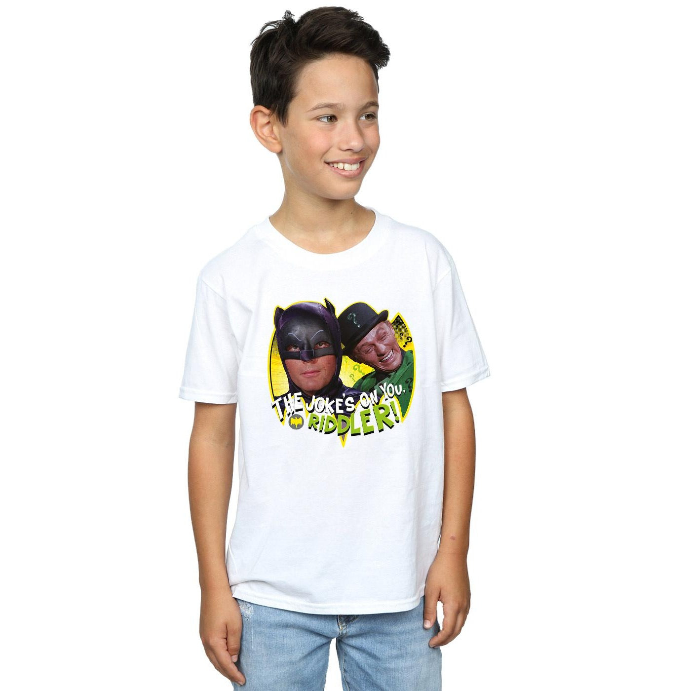 White - Back - DC Comics Boys Batman TV Series The Riddler Joke T-Shirt