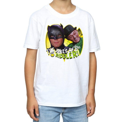 White - Side - DC Comics Boys Batman TV Series The Riddler Joke T-Shirt