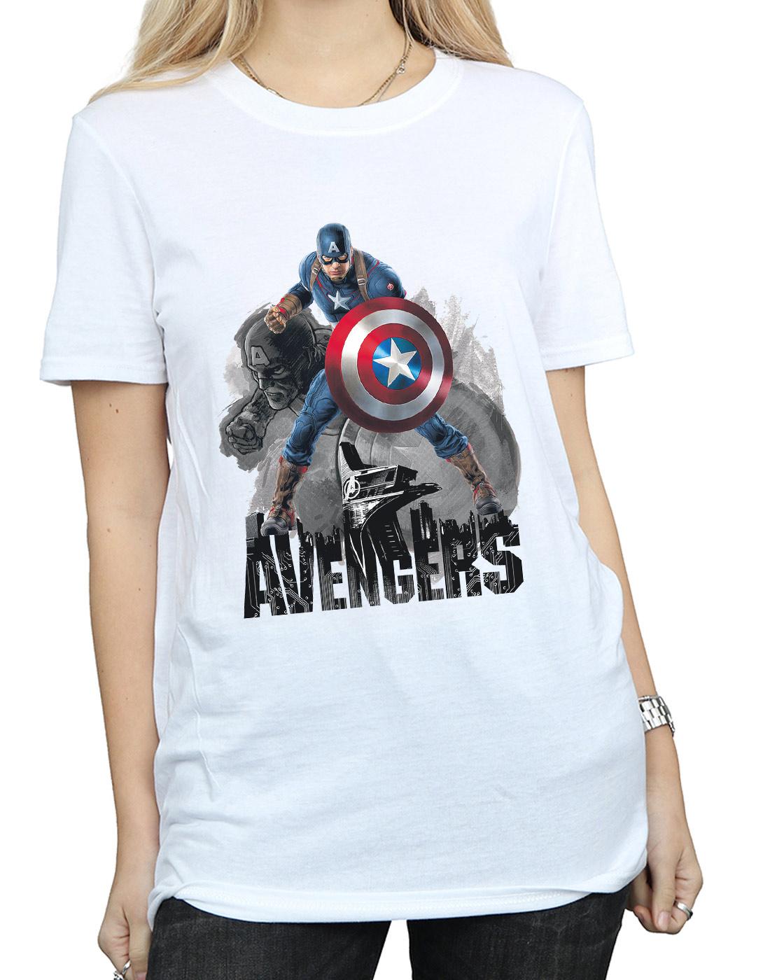 White - Side - Marvel Womens-Ladies Captain America Action Pose Cotton Boyfriend T-Shirt