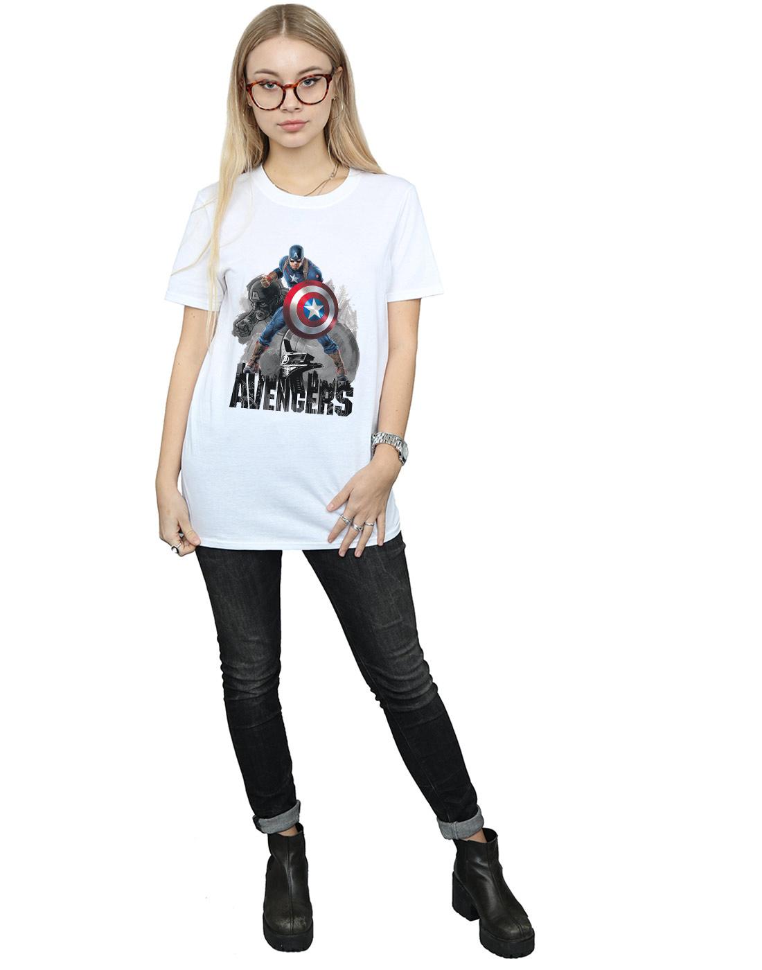 White - Lifestyle - Marvel Womens-Ladies Captain America Action Pose Cotton Boyfriend T-Shirt