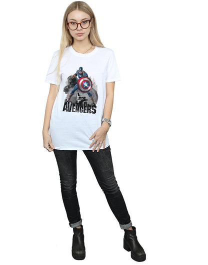 White - Lifestyle - Marvel Womens-Ladies Captain America Action Pose Cotton Boyfriend T-Shirt