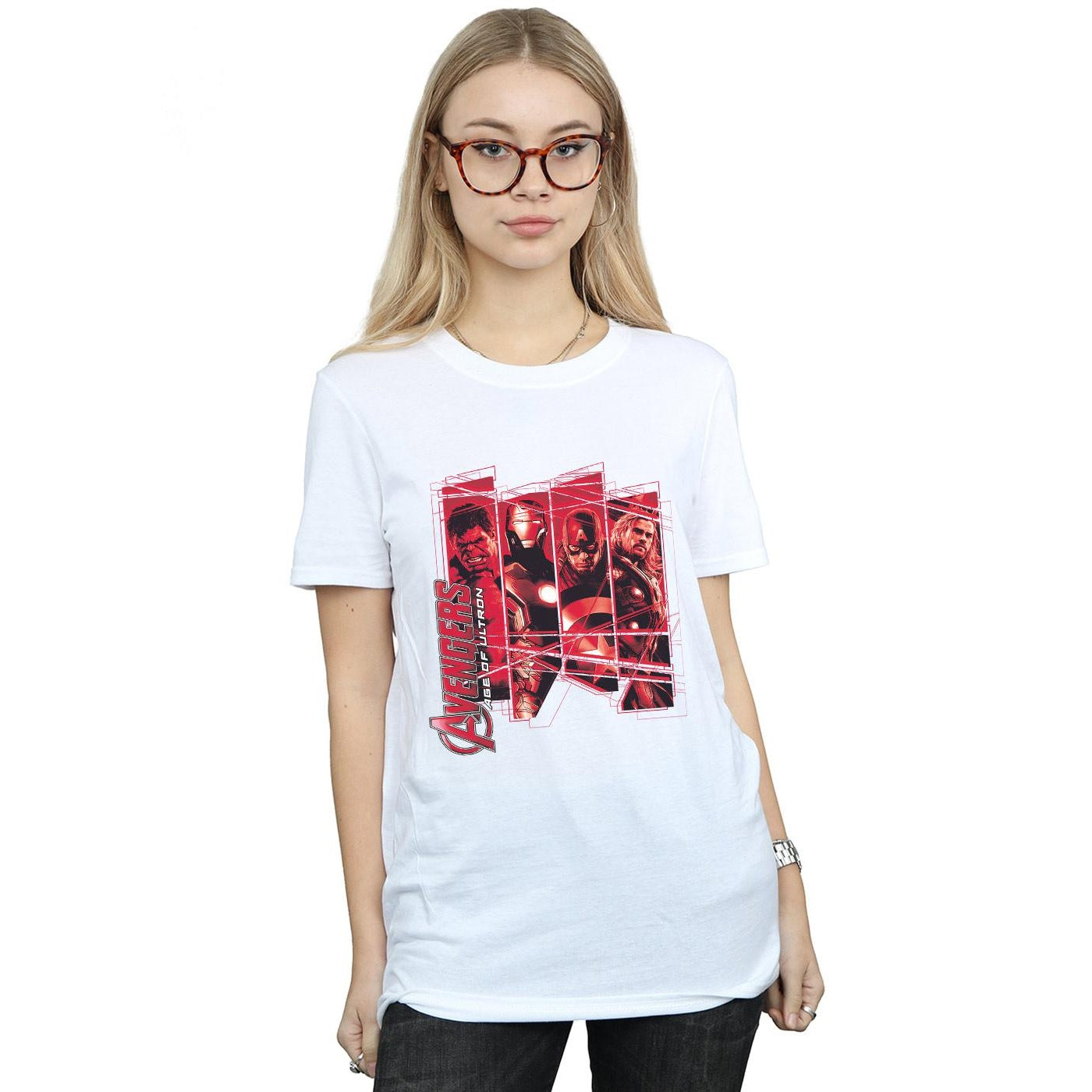 White - Back - Marvel Womens-Ladies Avengers Team Collage Cotton Boyfriend T-Shirt