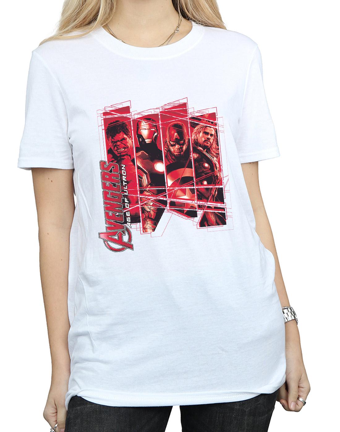 White - Side - Marvel Womens-Ladies Avengers Team Collage Cotton Boyfriend T-Shirt