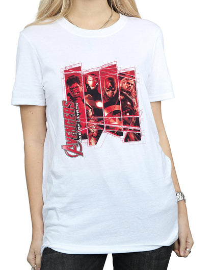 White - Side - Marvel Womens-Ladies Avengers Team Collage Cotton Boyfriend T-Shirt
