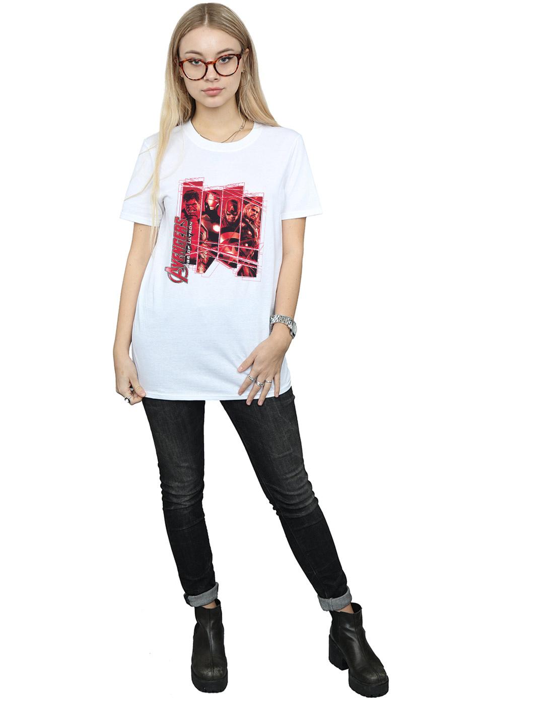 White - Lifestyle - Marvel Womens-Ladies Avengers Team Collage Cotton Boyfriend T-Shirt