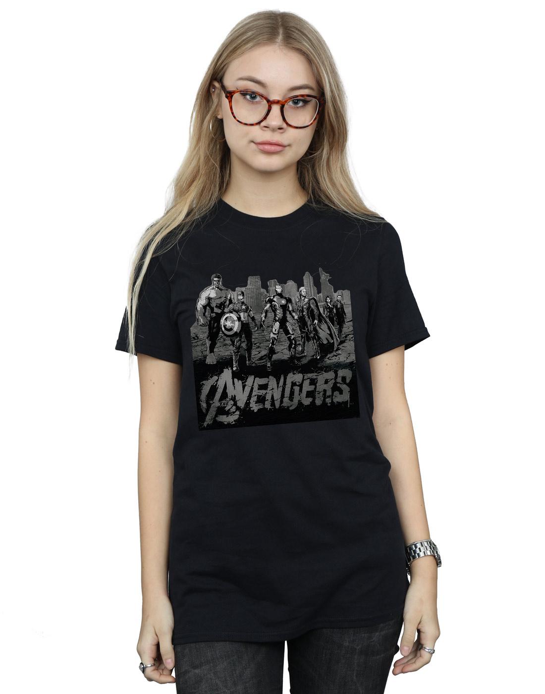 Black - Back - Marvel Womens-Ladies Avengers Mono Team Art Cotton Boyfriend T-Shirt