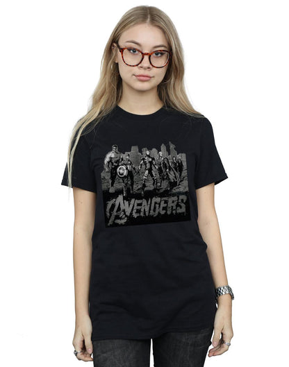 Black - Back - Marvel Womens-Ladies Avengers Mono Team Art Cotton Boyfriend T-Shirt