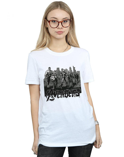 White - Back - Marvel Womens-Ladies Avengers Mono Team Art Cotton Boyfriend T-Shirt