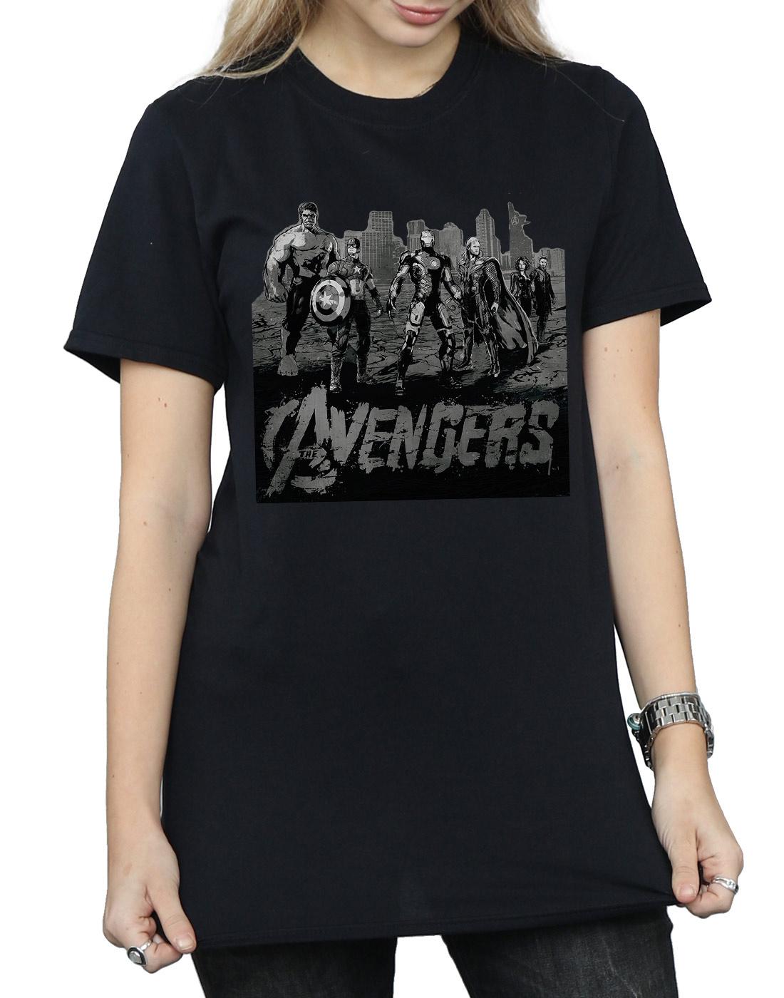 Black - Side - Marvel Womens-Ladies Avengers Mono Team Art Cotton Boyfriend T-Shirt