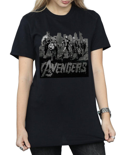 Black - Side - Marvel Womens-Ladies Avengers Mono Team Art Cotton Boyfriend T-Shirt