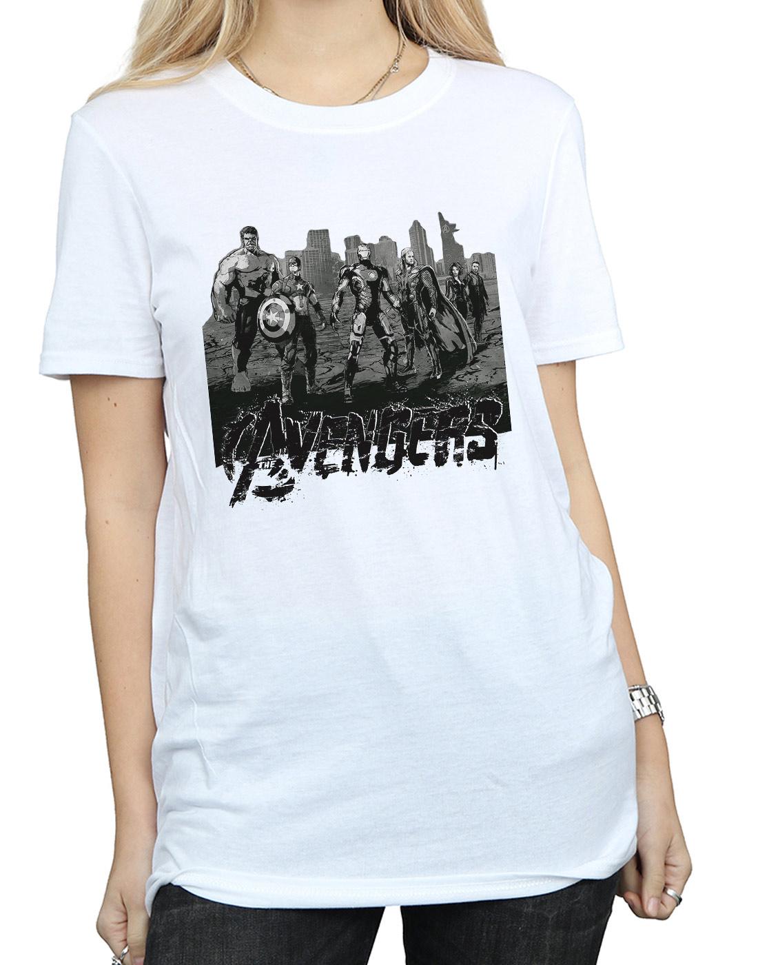 White - Side - Marvel Womens-Ladies Avengers Mono Team Art Cotton Boyfriend T-Shirt