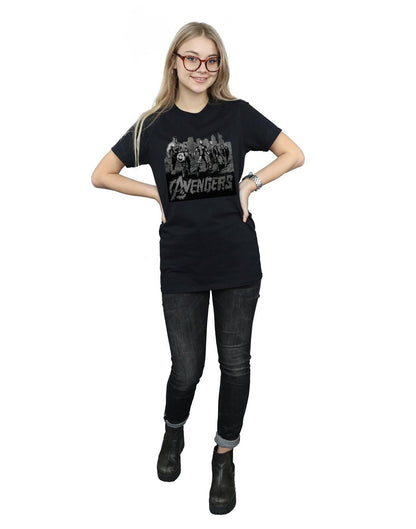 Black - Lifestyle - Marvel Womens-Ladies Avengers Mono Team Art Cotton Boyfriend T-Shirt