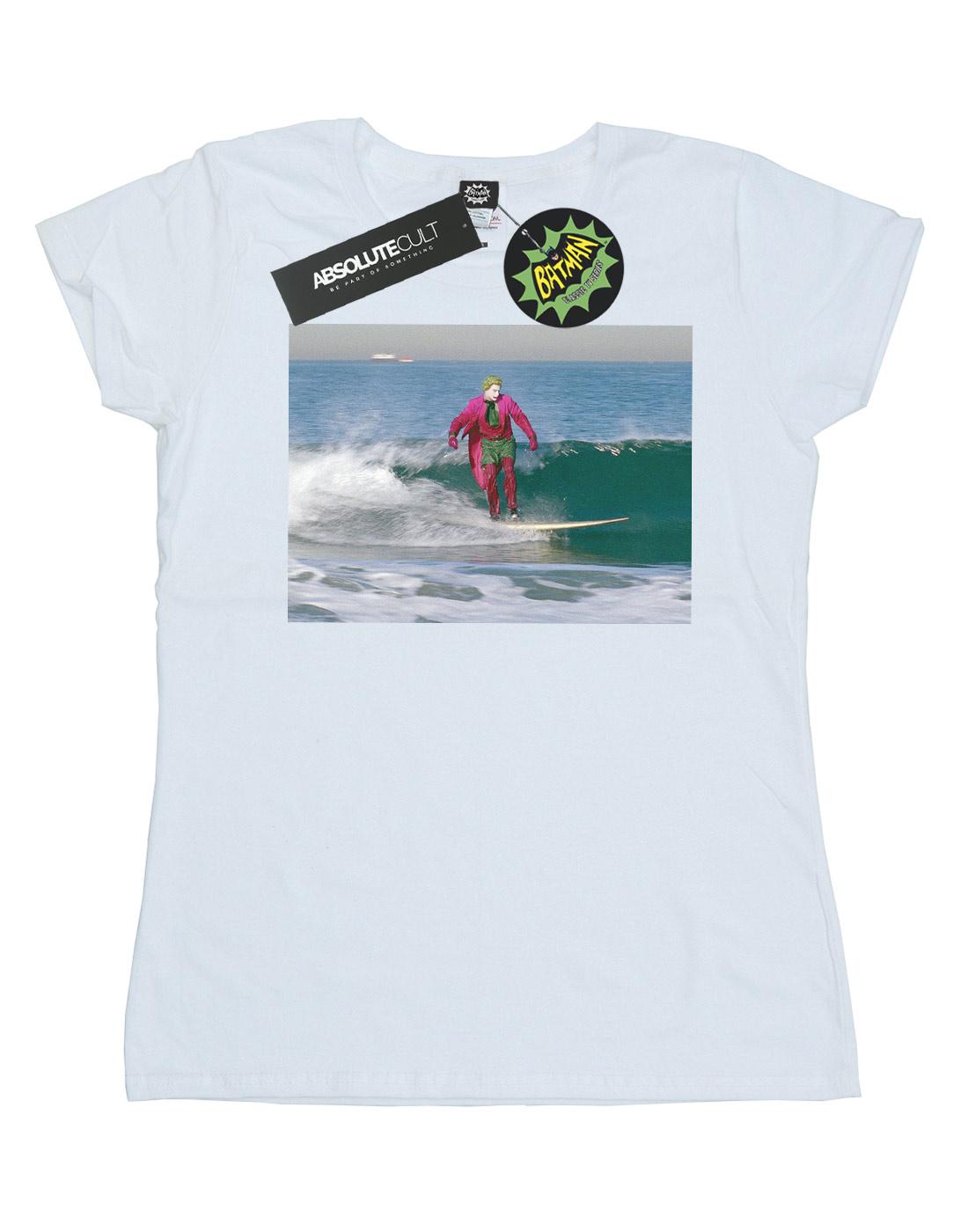 White - Front - DC Comics Womens-Ladies Batman TV Series Joker Surfing Cotton T-Shirt