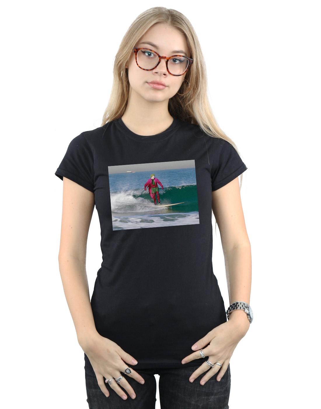 Black - Back - DC Comics Womens-Ladies Batman TV Series Joker Surfing Cotton T-Shirt