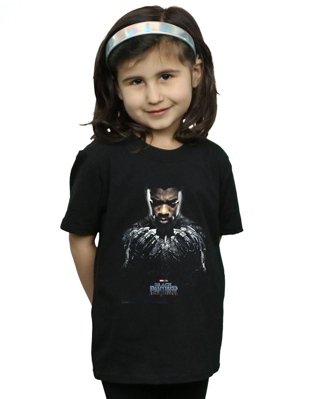 Black - Back - Marvel Girls Black Panther T´Challa Poster Cotton T-Shirt