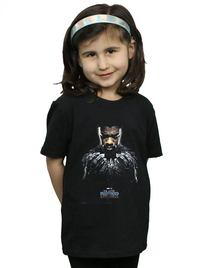 Black - Back - Marvel Girls Black Panther T´Challa Poster Cotton T-Shirt