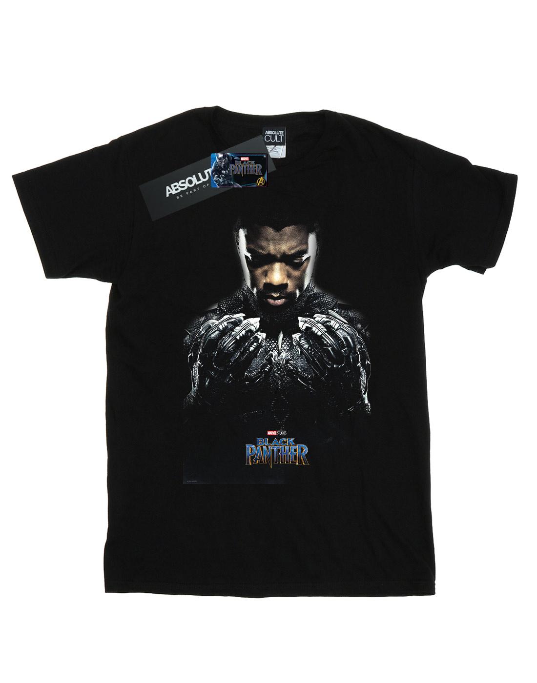 Black - Front - Marvel Girls Black Panther T´Challa Poster Cotton T-Shirt