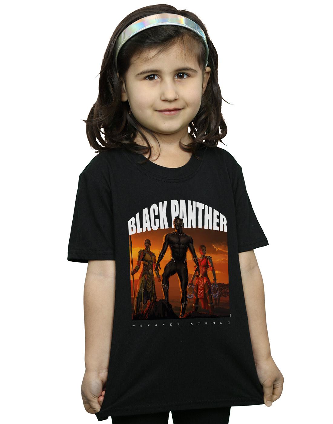 Black - Back - Marvel Girls Black Panther Wakanda Strong Cotton T-Shirt