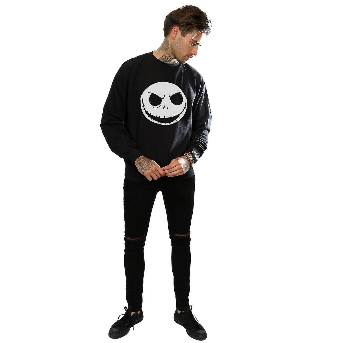 Black - Side - Nightmare Before Christmas Mens Jack Skellington Cotton Sweatshirt