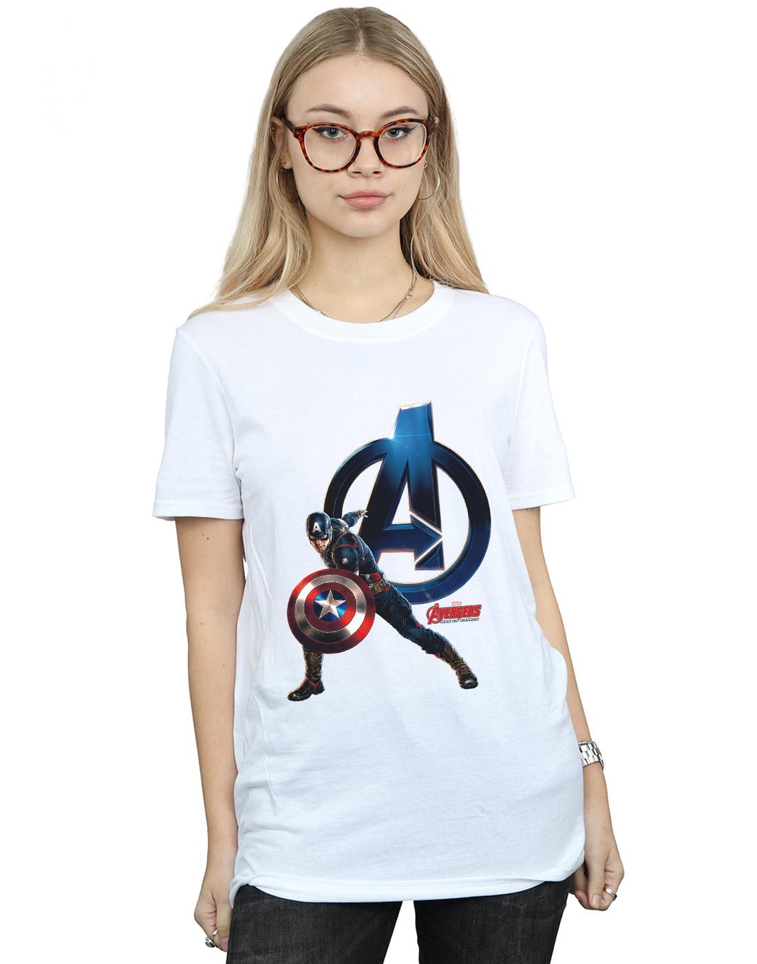 White - Back - Marvel Womens-Ladies Captain America Pose Cotton Boyfriend T-Shirt
