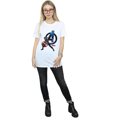 White - Lifestyle - Marvel Womens-Ladies Captain America Pose Cotton Boyfriend T-Shirt