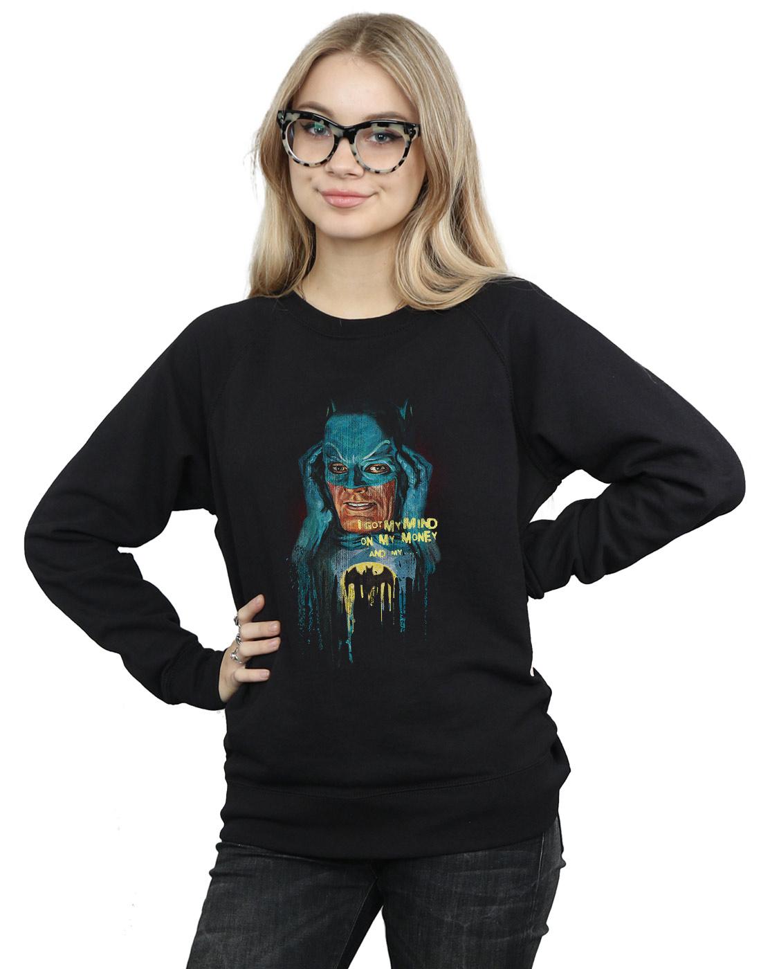 Black - Back - DC Comics Womens-Ladies Batman TV Series Mind On My Money Sweatshirt