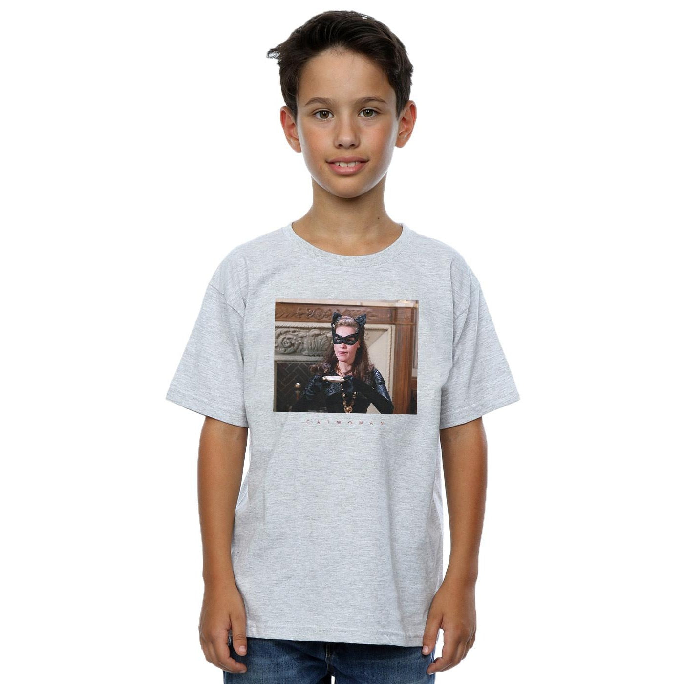 Sports Grey - Back - DC Comics Boys Batman TV Series Catwoman Photo T-Shirt