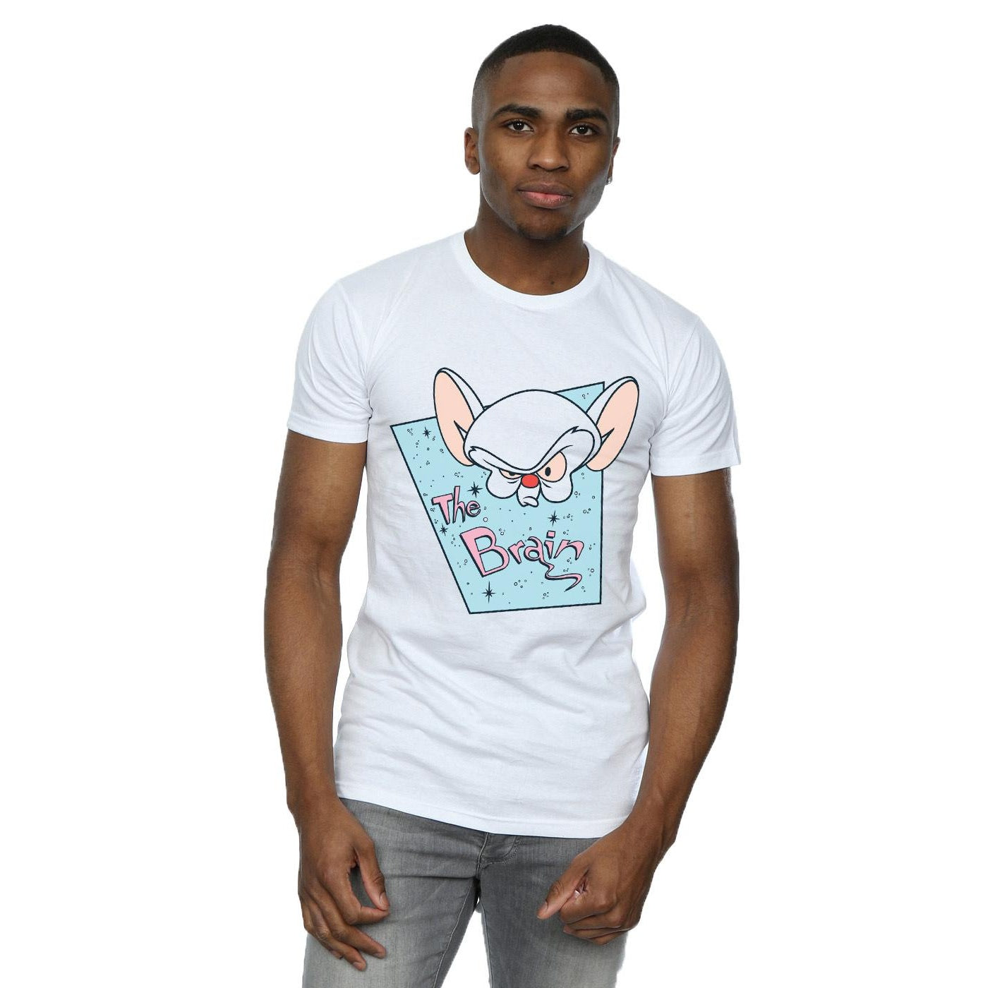 White - Back - Animaniacs Mens The Brain Mugshot T-Shirt
