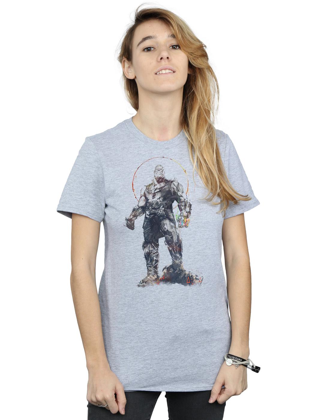 Sports Grey - Back - Marvel Womens-Ladies Avengers Infinity War Thanos Sketch Cotton Boyfriend T-Shirt