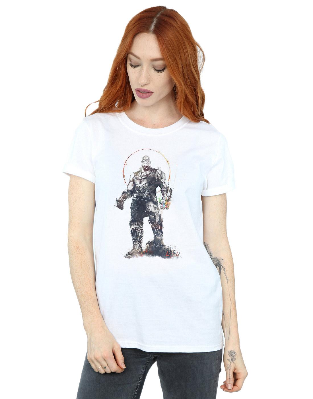 White - Back - Marvel Womens-Ladies Avengers Infinity War Thanos Sketch Cotton Boyfriend T-Shirt