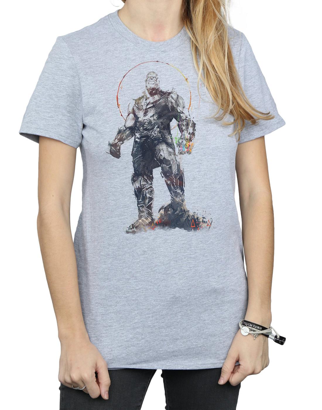 Sports Grey - Side - Marvel Womens-Ladies Avengers Infinity War Thanos Sketch Cotton Boyfriend T-Shirt