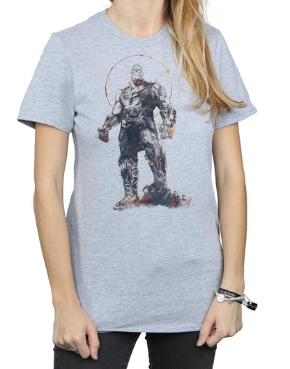Sports Grey - Side - Marvel Womens-Ladies Avengers Infinity War Thanos Sketch Cotton Boyfriend T-Shirt